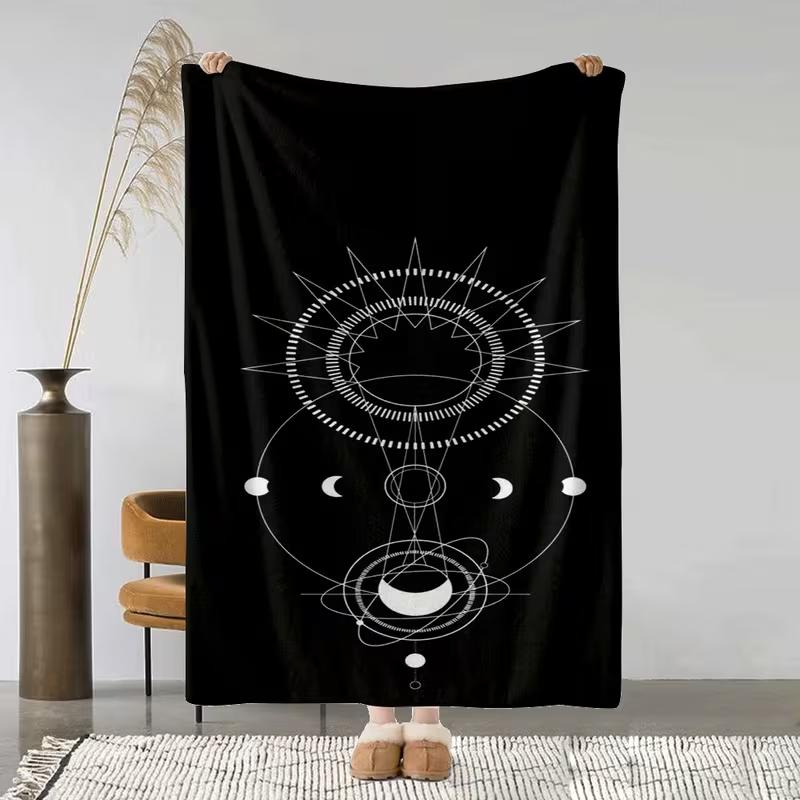 Asciugamano da Spiaggia con Stampa Luna Stella Mistica Nero Oro, Modello Bussola Astrologica, Asciugatura Rapida, Morbido, Assorbente, Senza Sabbia, per l'Estate