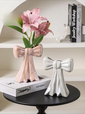Creative Bow Ceramic Vase Simulation Porcelain Bow Hydroponic Vase Flower Arrangement Handicraft Living Room Table Ornaments