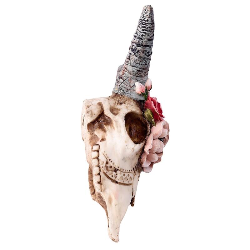 Wall Sculpture Simulation Flower Goat Skull Artwork Props 3D Animal Crafts Decor