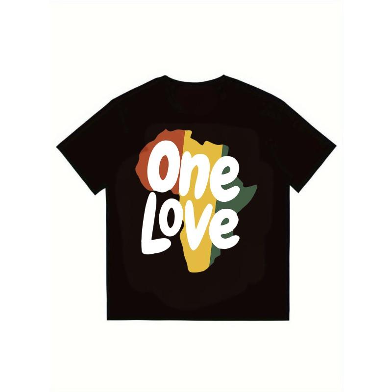 His-and-hers Matching Black T Shirt One Love Africa Map Print Casual Streetwear for Men and Women Unisex Fashion Top Summer Outfit