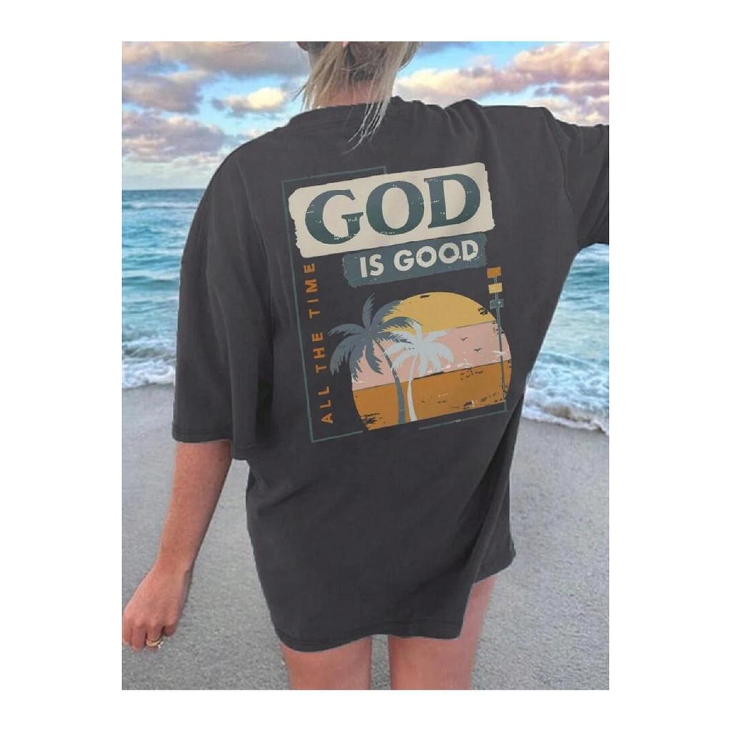 Tricou supradimensionat cu imprimeu Fume Good Luck