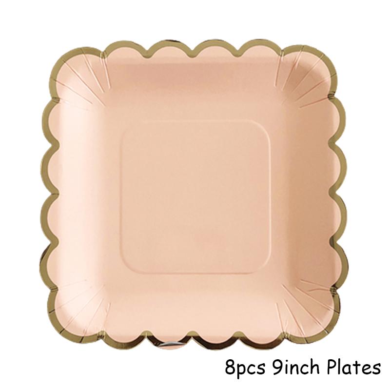 Gold Foil Pink Birthday Wedding Decor Cake Dish Disposable Tableware Carnivals Party Supplies Paper Plate Cup Baby Shower Favors