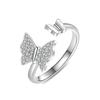 Dainty Butterfly Anxiety Ring For Women Metal Copper Inlaid Rhinestone Spinner Fidget Anti-Stress Adjustable Open Ring