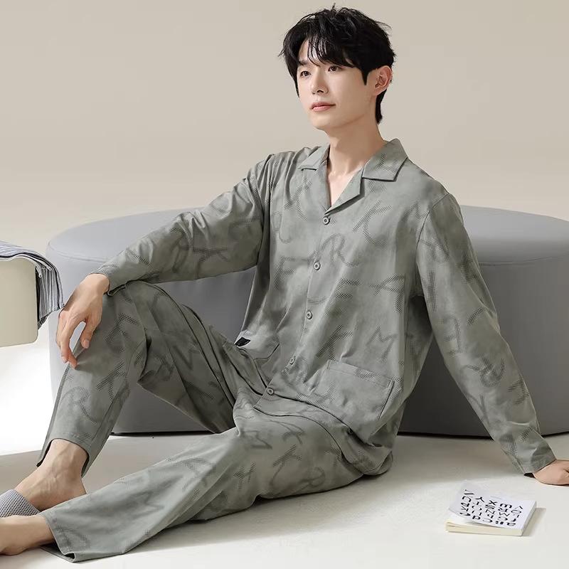 Men's Pajamas Men's Autumn 1011 New Modal Cotton Long-sleeved Large Size Fashion Simple Loungewear Autumn and Winter