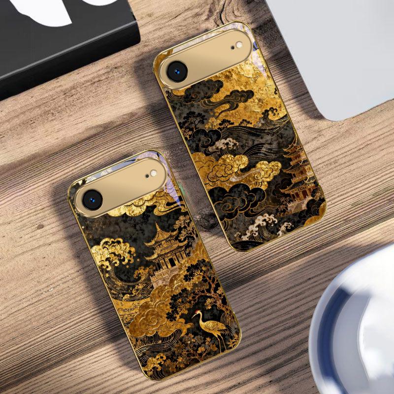 Golden surging waves For IPhone 17Pro Max 16 17 Pro 15 Pro 14 13 Plus 12 Mini 11Pro Max XR 16E 17 Air Golden glass phone case