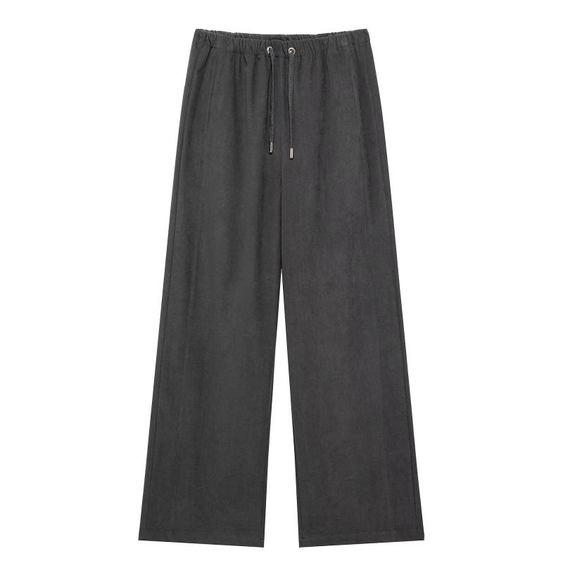Womens Casual Hooded Jacket Wide-Leg Pants Set - Solid Color Lightweight Blend Fabric Office-Ready Outfit