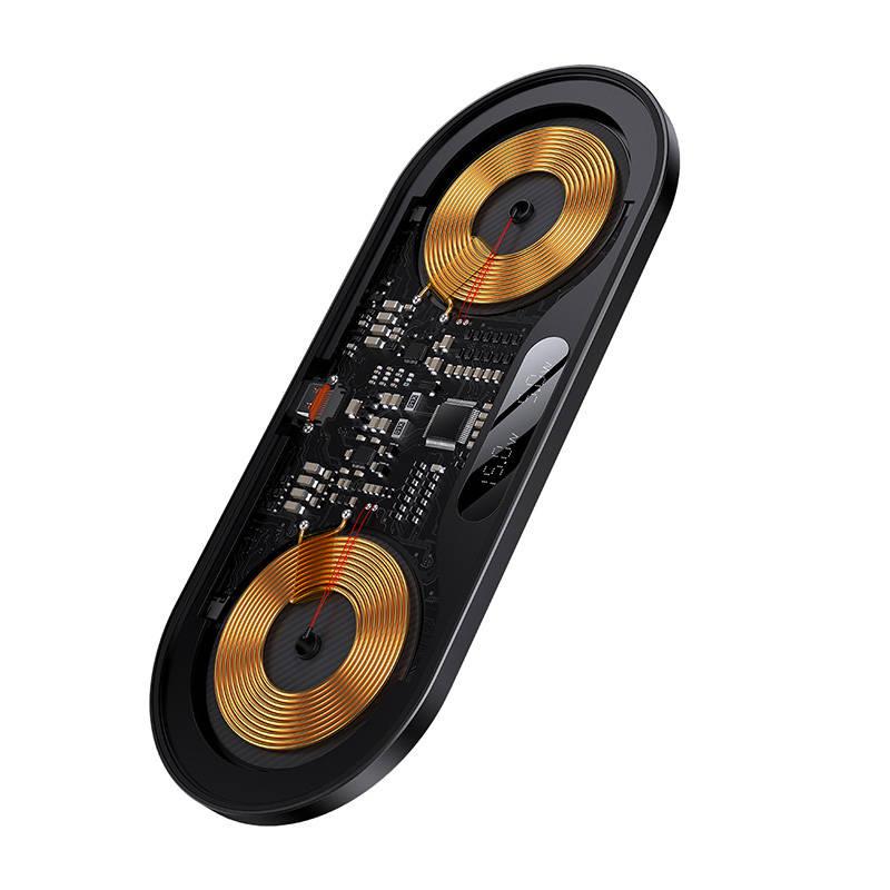 Doppeltes kabelloses Qi-Ladegerät mit Display Baseus Digital LED Display, 20W
