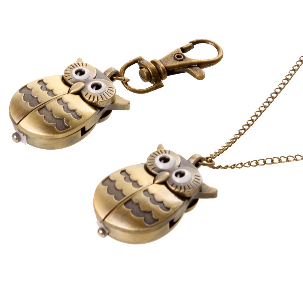 Cartoon Cute Owl Pocket Watch Double Open Electronic