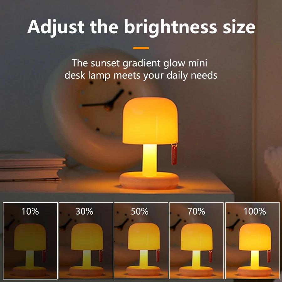Mini Desktop Sunset Night Lamp Creative USB Rechargeable Mushroom Style Led Night Light for Coffee Bar Home Decor Bedroom
