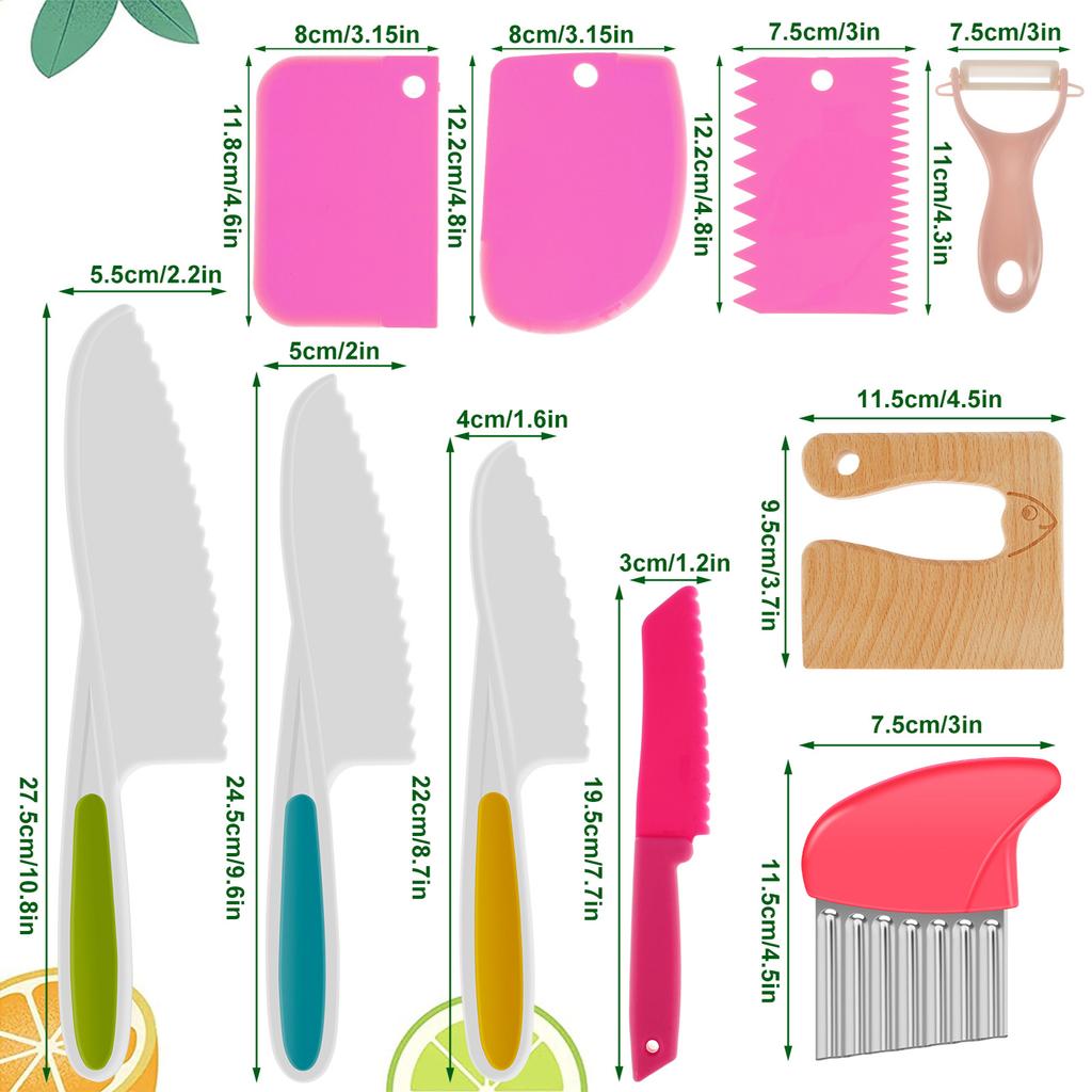 Montessori Toy Safe Kids Cooking Cutter Set with Wooden Cutter Serrated Cutter Potato Cutter Peeler Little Chef Cooking Tools