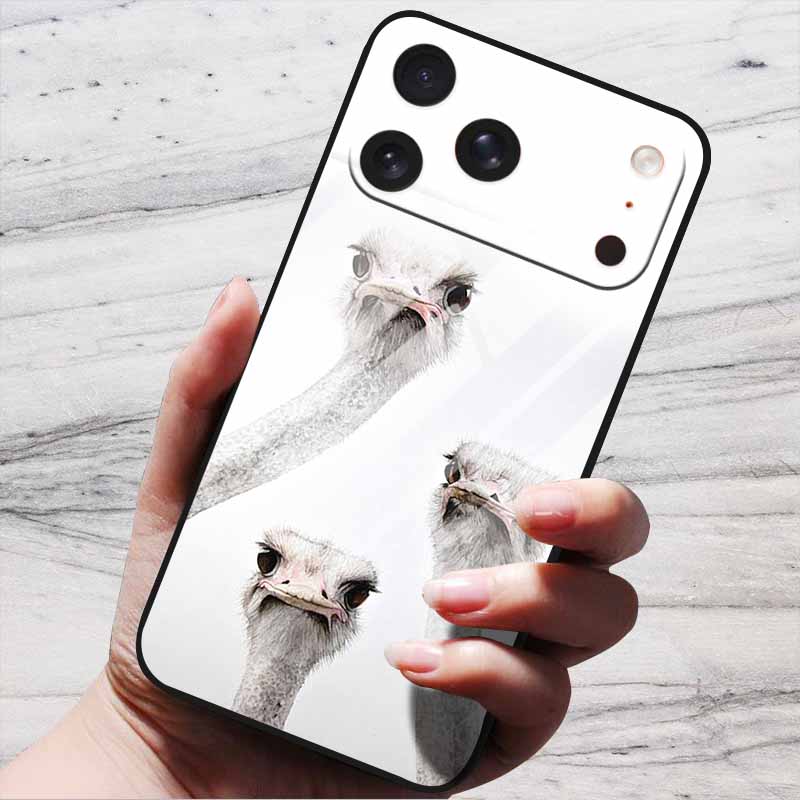Cute Case For iPhone 17 Pro Plus Capa 17 Pro Max Bumper Luxury Tempered Glass Hard Back Cover iPhone17 Air Funda Animal Patterns