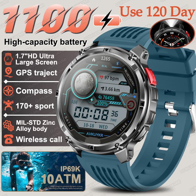 New Military 1100mAh Big Battery Outdoor Smart Watch Men GPS Path Compass 10ATM Waterproof Call AMOLED HD Sport Smartwatch