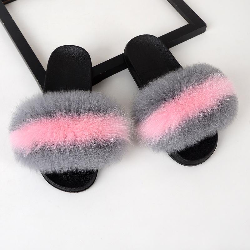 New Girls Fur Slippers Sandals Shoes Soft Luxury Women Lady Slides