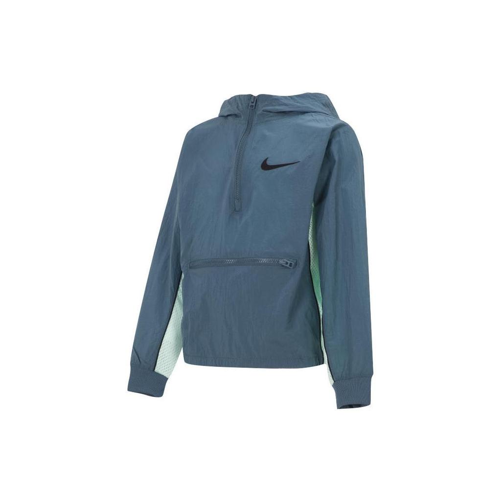 Nike Color Block Logo Print Half Zip Pullover Hoodie Jacket Kids Jackets Blue DM8178-058