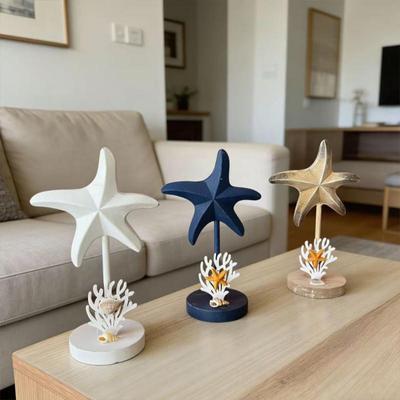 Wooden Starfish Desktop Decor Mediterranean Coastal Style for Home Office Bookshelf Nautical Beach Theme Gift