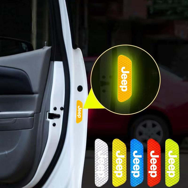 4Pcs Car Door Sticker Safety Warning Reflective Mark For Jeep Grand Cherokee Wrangler JK Gladiator Compass Renegade Patriot