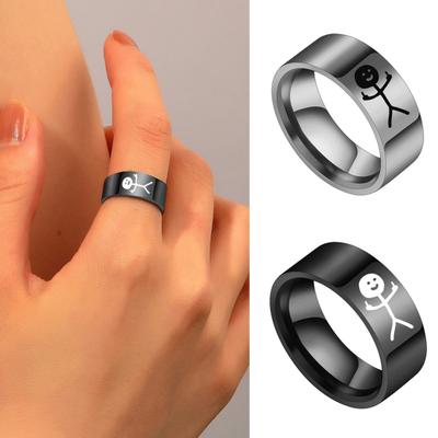 Trendiger Hip Hop dekorativer harter Hochglanz Stickman Graffiti Fingerring für Jubiläumsfrauen
