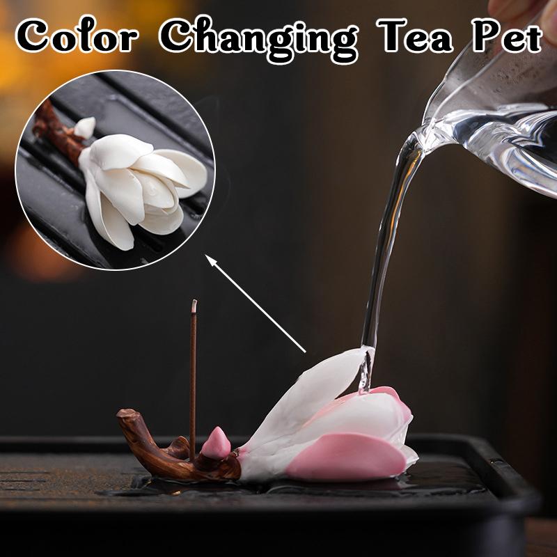 Ceramic Color-changing Tea Pet Ornaments Magnolia Branches Shape Tea Ceremony Chinese Style Study Tea Table Decor Crafts