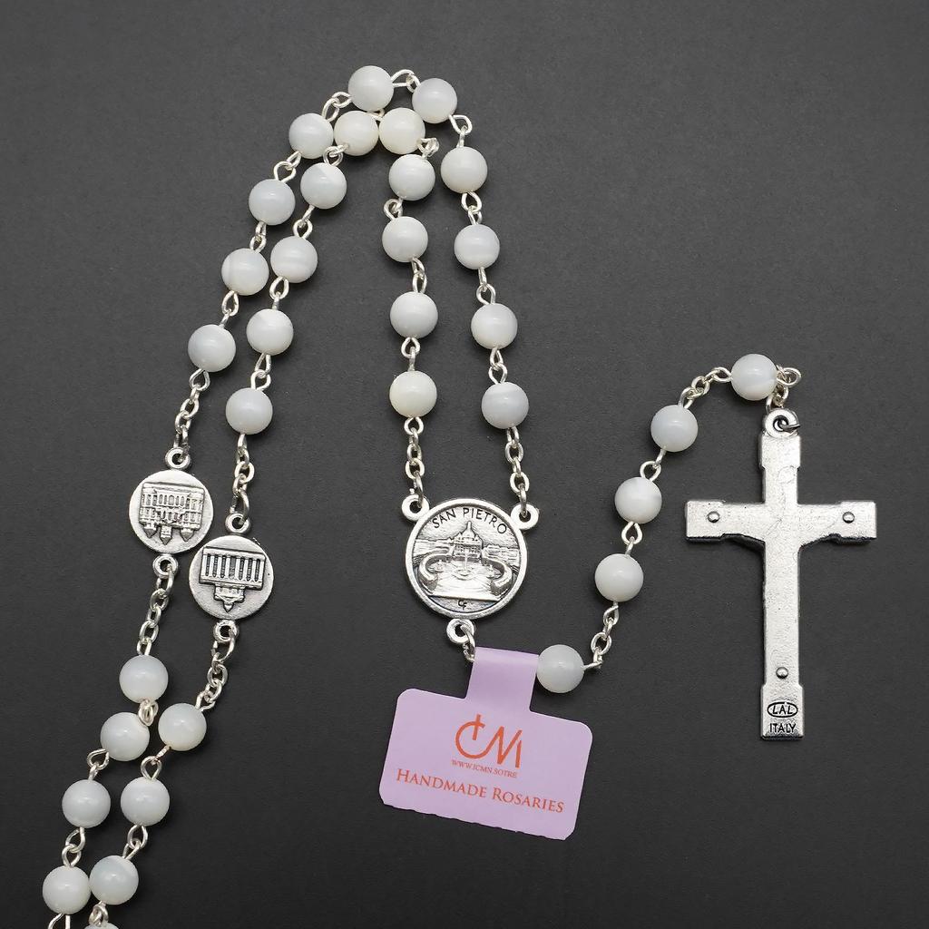 Mother-of-Pearl Rose Rosary In Four Major Hall Style, Imported from Italy