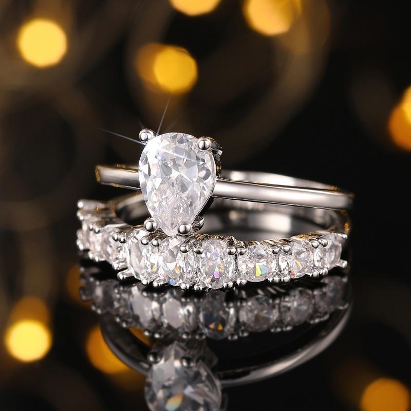 

CAOSHI Brilliant Cubic Zirconia 2Pcs Rings for Women Two Color Available Versatile Design Engagement Accessories Zircon Gifts 6