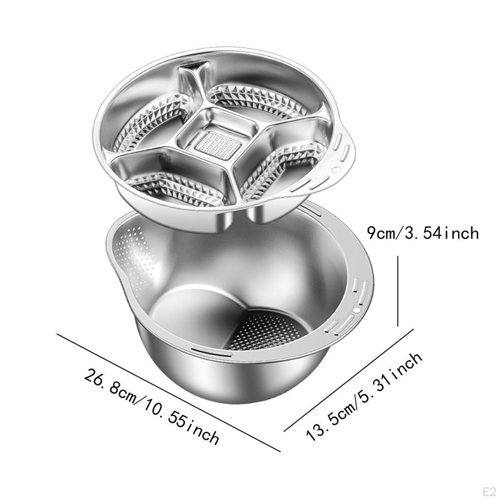 2 in 1 Stainless Steel Kitchen Colander Set Multifunctional Lightweight Drain Basket Sturdy
