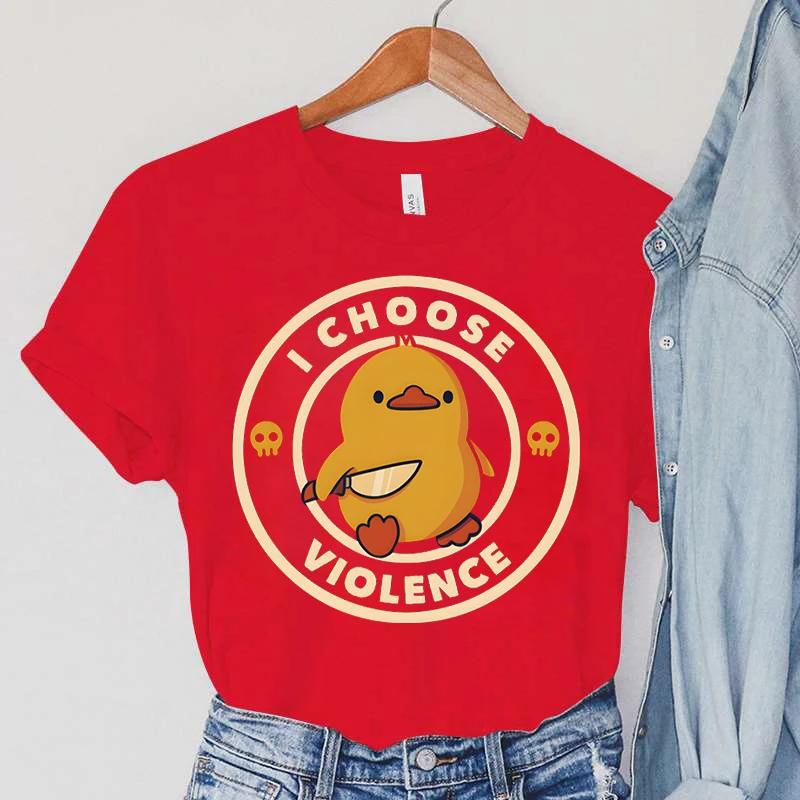 Women's I CHOOSE VIOLENCE Knife Print Clothing Duck Print T-Shirts Cartoon Animals Female Tops Vintage Skull Women New T-Shirts