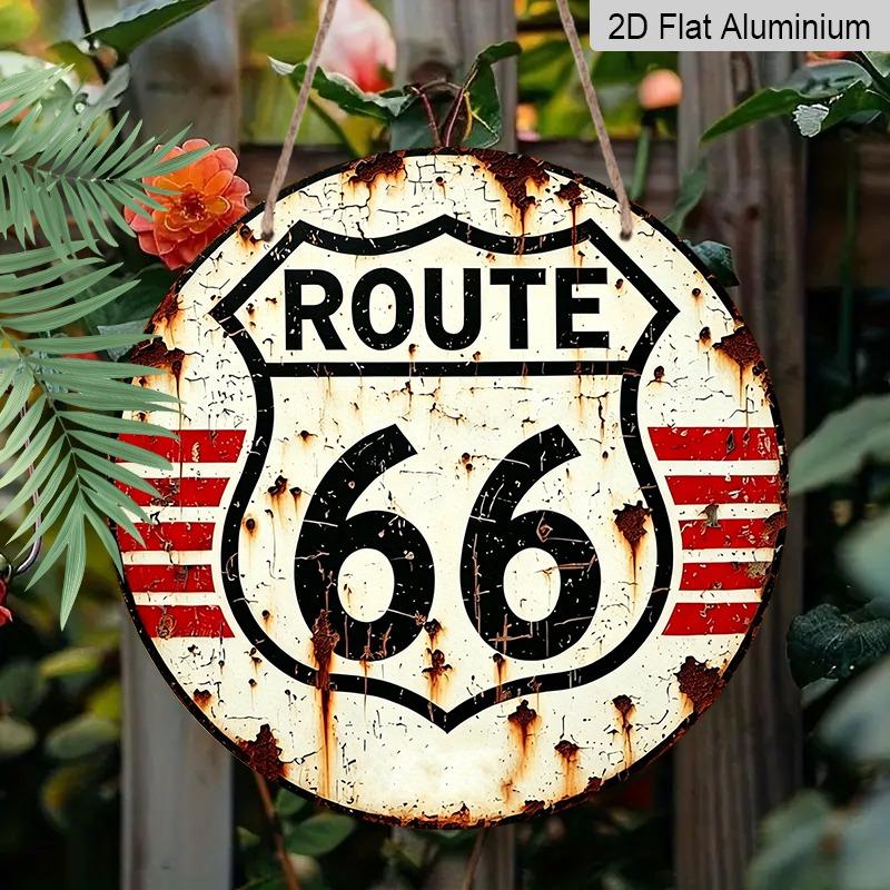 2D Flat, Retro-style High-end Aluminum Wall Decoration, Available in Various Sizes. Route 66 Shield-shaped Sign. Suitable for Indoor and Outdoor