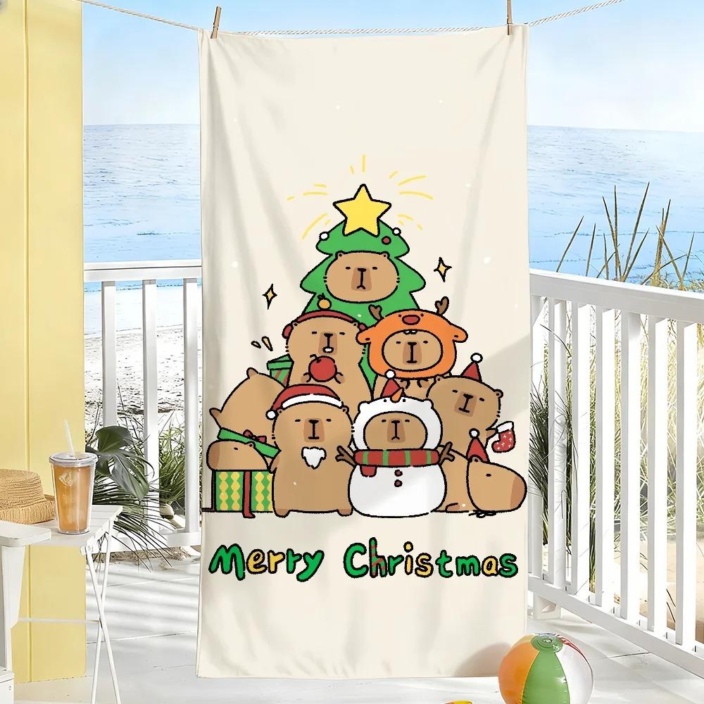 Christmas Themed Capybara Beach Towel, Lightweight Absorbent Towel For Holiday Outdoor Beach Swimming Camping