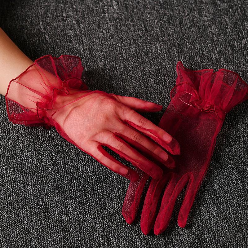 Fashion Elegant Sheer Lace Tulle Gloves Ultra Thin Stretchy Soft Full Finger Mesh Wrist Wedding Party Event Women's Accessories
