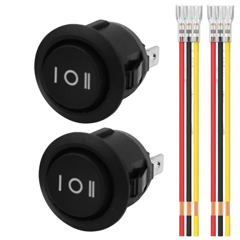 Three-Position Modified Auto and Motorcycle Boat Switch ON/Off Round Toggle Switch with Leads for Automotive Marine 1/2pcs
