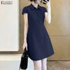 ZANZEA Women Casual Turn Down Collar Short Sleeve Dress