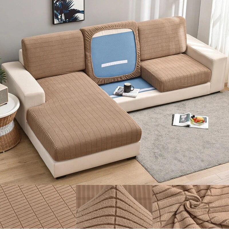 Hochwertiger Plüsch-Sofa-Sitzkissenbezug, Möbelschutz für Haustiere, Kinder, dehnbar, waschbar, abnehmbarer Schonbezug