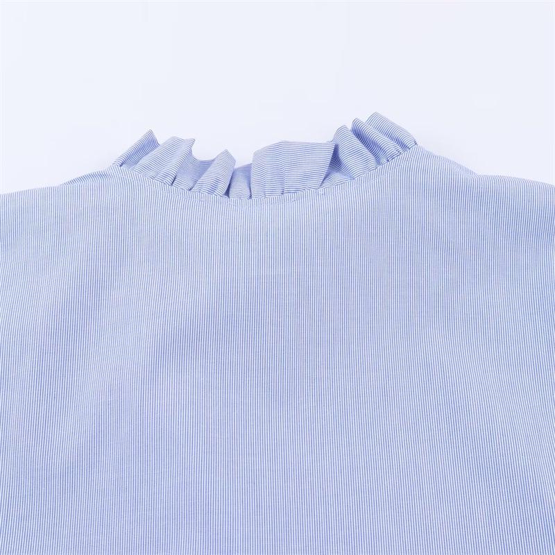 European Style 2026 Spring Stand Collar Long-Sleeve Layered Poplin Shirt