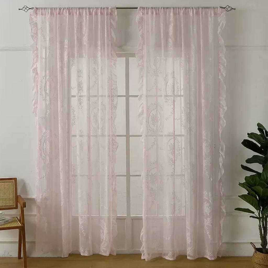 French Pastoral Semi-Shade Lace Gauze Curtain for Bedroom, Living Room, Bay, and Balcony Windows