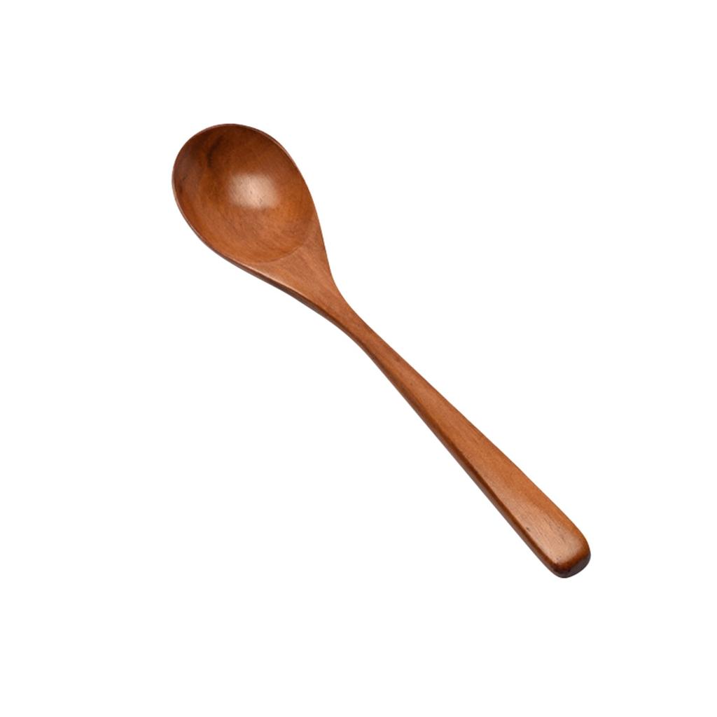 Japanese Wooden Spoon Long Handle Ramen Spoon Baby Eating Spoon Drinking Porridge Spoon Household Wood Tableware Round Spoon