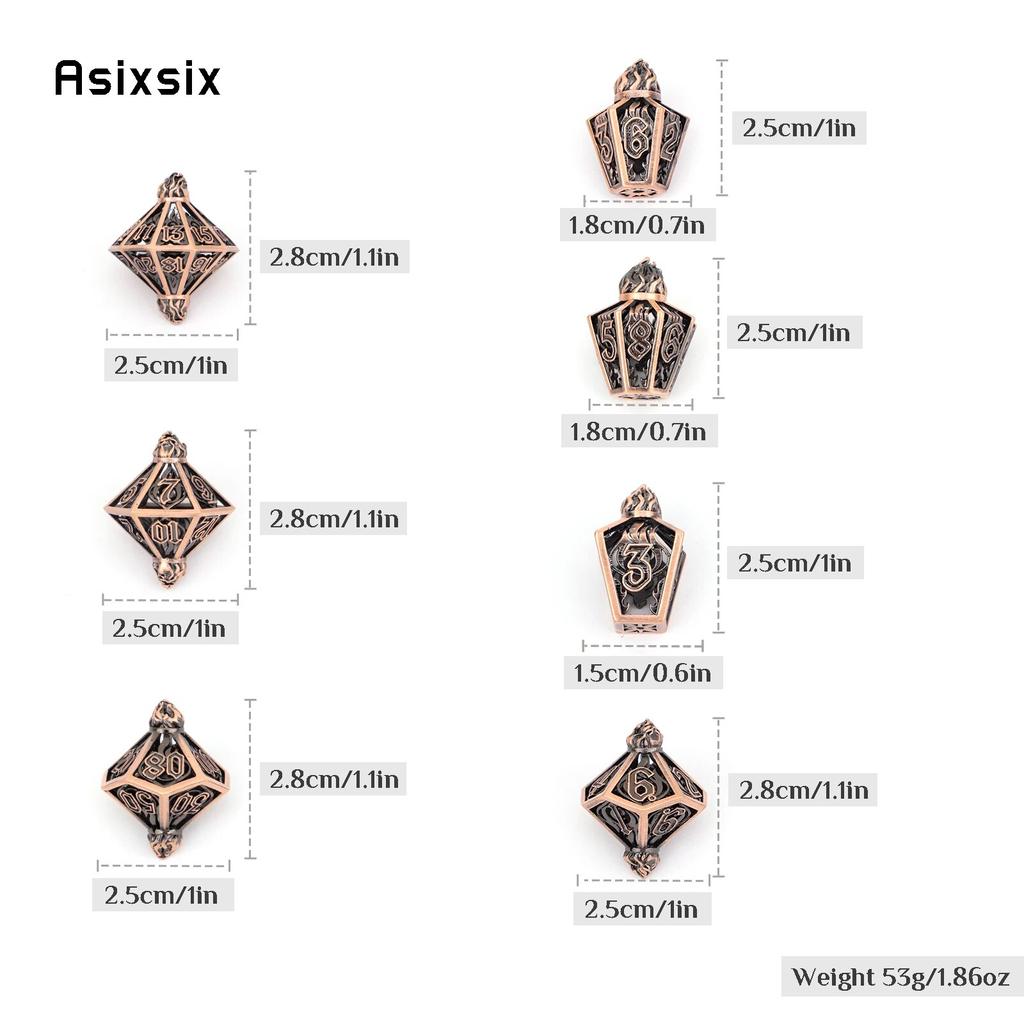 7-teiliges Würfelset aus Kupferflammenmetall mit hohlem polyedrischem Metall, geeignet für Rollenspiele, RPG-Brettspiele, Kartenspiele
