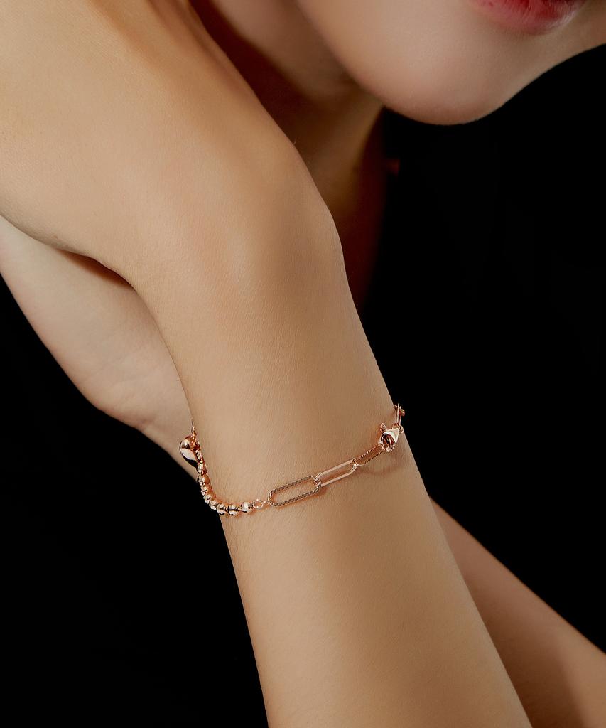 Helene Jewelry 14K 18K Mist Triple Combination Ball Chain Heart Gold Bracelet