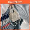 Compact Water Pvc Bucket Bag With Pearl Chain And Lock Closure For Casual Wear
