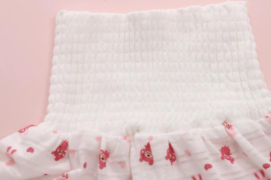 Baby Clothes Pajamas Summer Clothes Thin Cotton Belly Band Top and Bottom Set Open Front Short Sleeve Girls Loungewear Clothes Mesh All Over Pattern