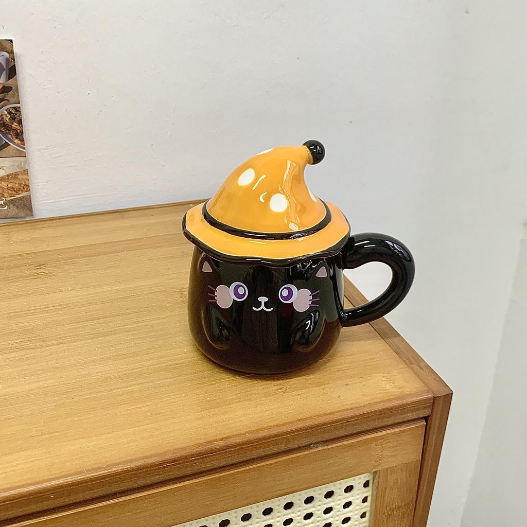 Cat mug with lid Ceramic cup Girls water cup Office coffee Breakfast cup Birthday gift souvenir