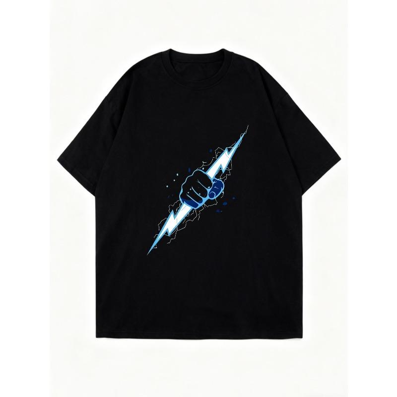 Oversized T Shirt Black Fist Holding Lightning Bolt Graphic Print Casual Streetwear Top For Women Summer Fashion
