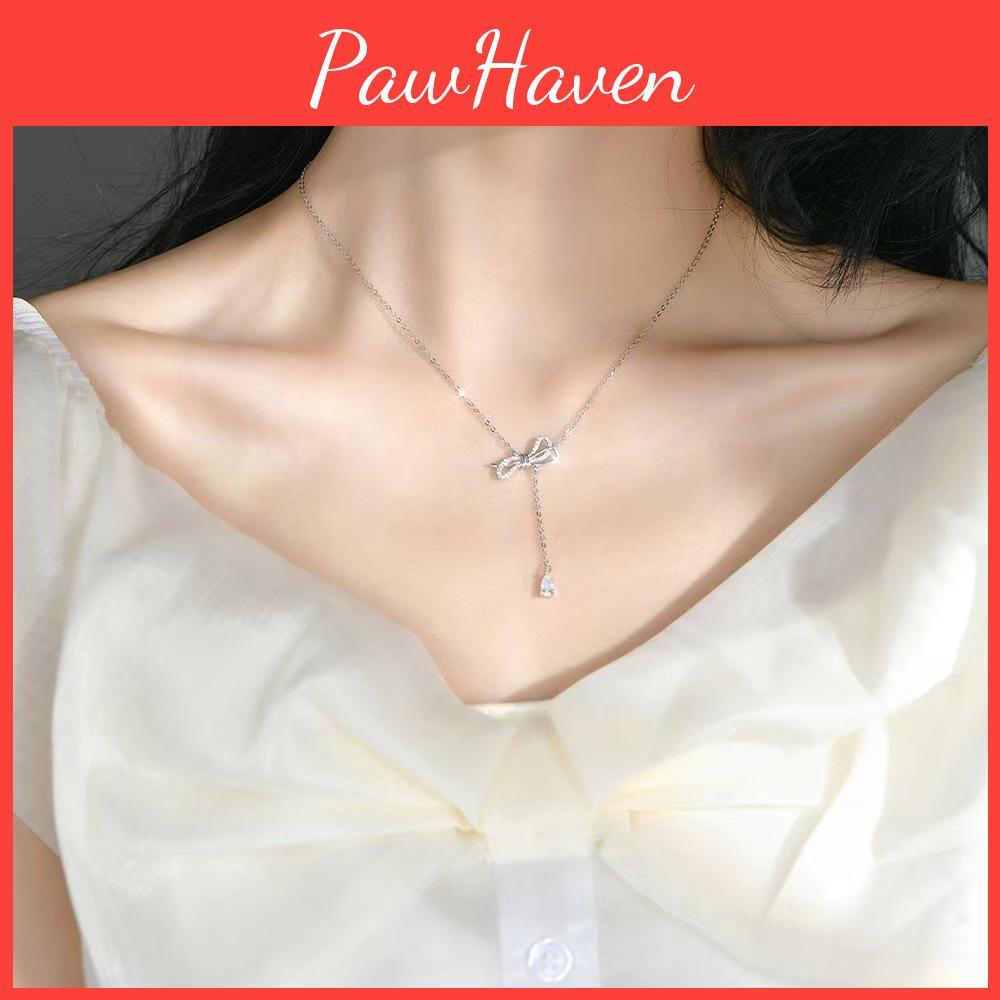 High-grade Alloy Sweater Chain With Trendy Bow And Tassel Design Perfect Birthday Gift For Her