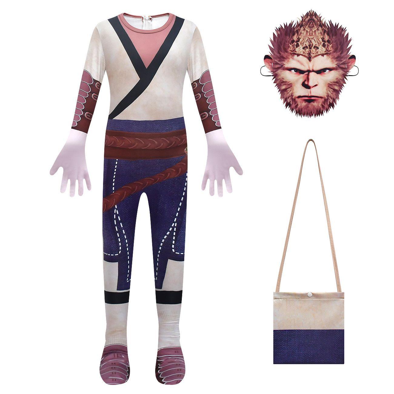 

Wukong Myth Black Kids Costume Jumpsuit Mask Bag Game Cosplay Halloween Party Child 160