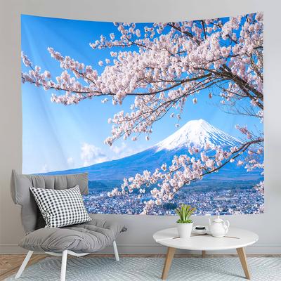 Japanese Pink Cherry Blossoms Tapestry Sakura Mountain Fuji Tapestry Creativity Tapestries Home Living Room Bedroom Dorm Decor