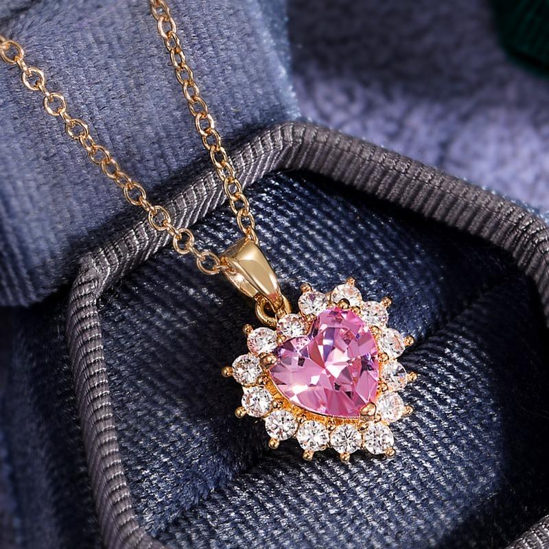 Caoshi Romantic Girl 'S Pink Heart Necklaces Aesthetic Neck Pendants For Women Graceful Accessories Gorgeous Bridesmaids Gifts