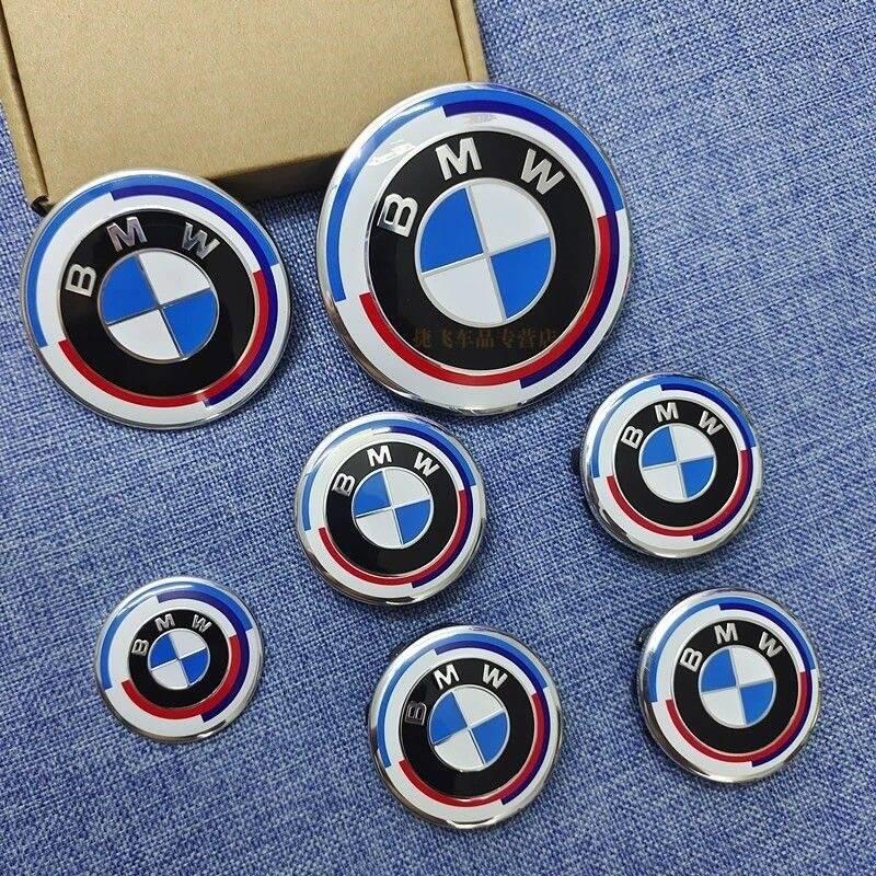DECW8 7PC 68mm 56mm Wheel Center Caps Emblem Badge 50th Anniversary For BMW E39 E46 E90 E60 E87 E53 F10 F20 F30 M X3 X5 X6 Accessories