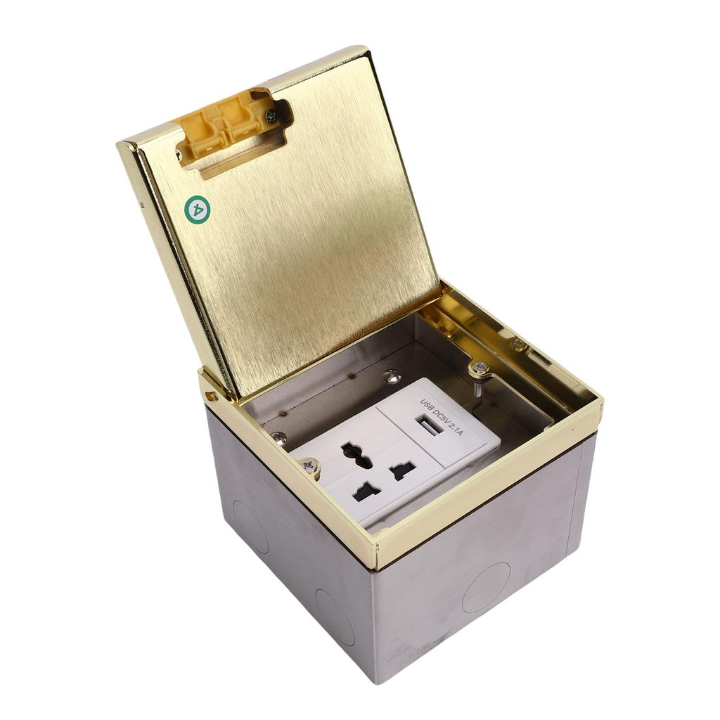 Einbaubodensteckdose Multifunktional 3-polige Steckdose und USB-Anschluss 4000W Edelstahl Einbau-Steckdosenbox-Set