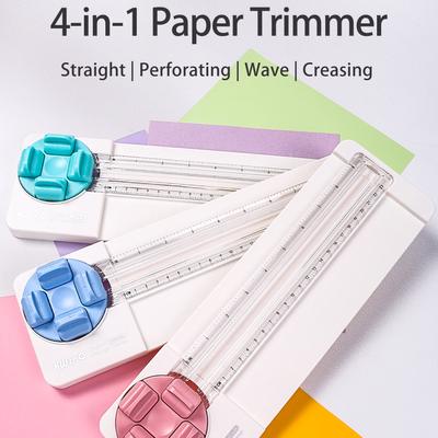 KWTrio Cortador de Papel 4 en 1 Cortador Rotatorio Longitud 23cm con Recto, Onda, Perforado y