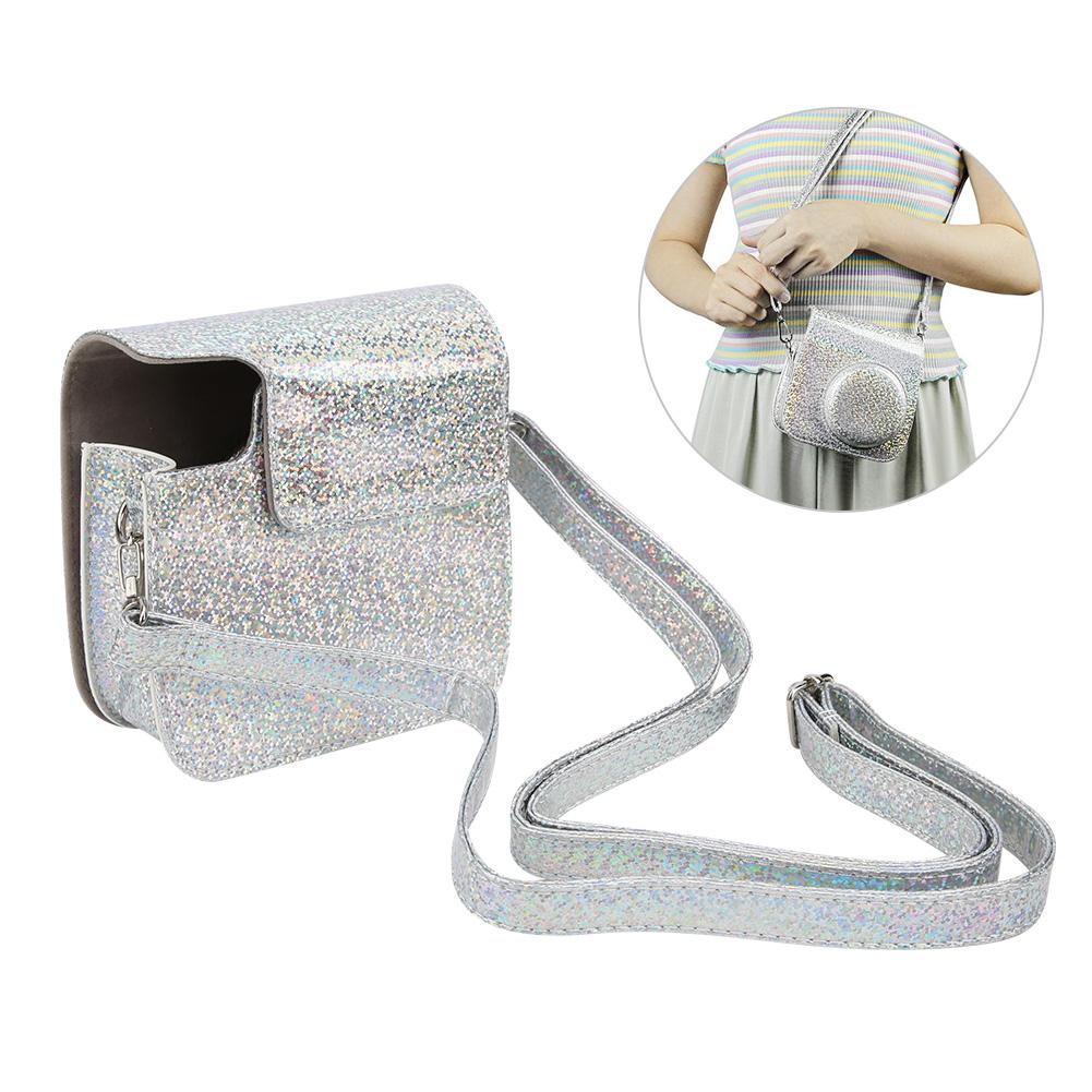 Sparkling Color Vintage PU Lther Camera Portable Bag Case  ive Pouch Cover with Shoulder Strap For     8/ 8+/ 9(Sparkling Pink )
