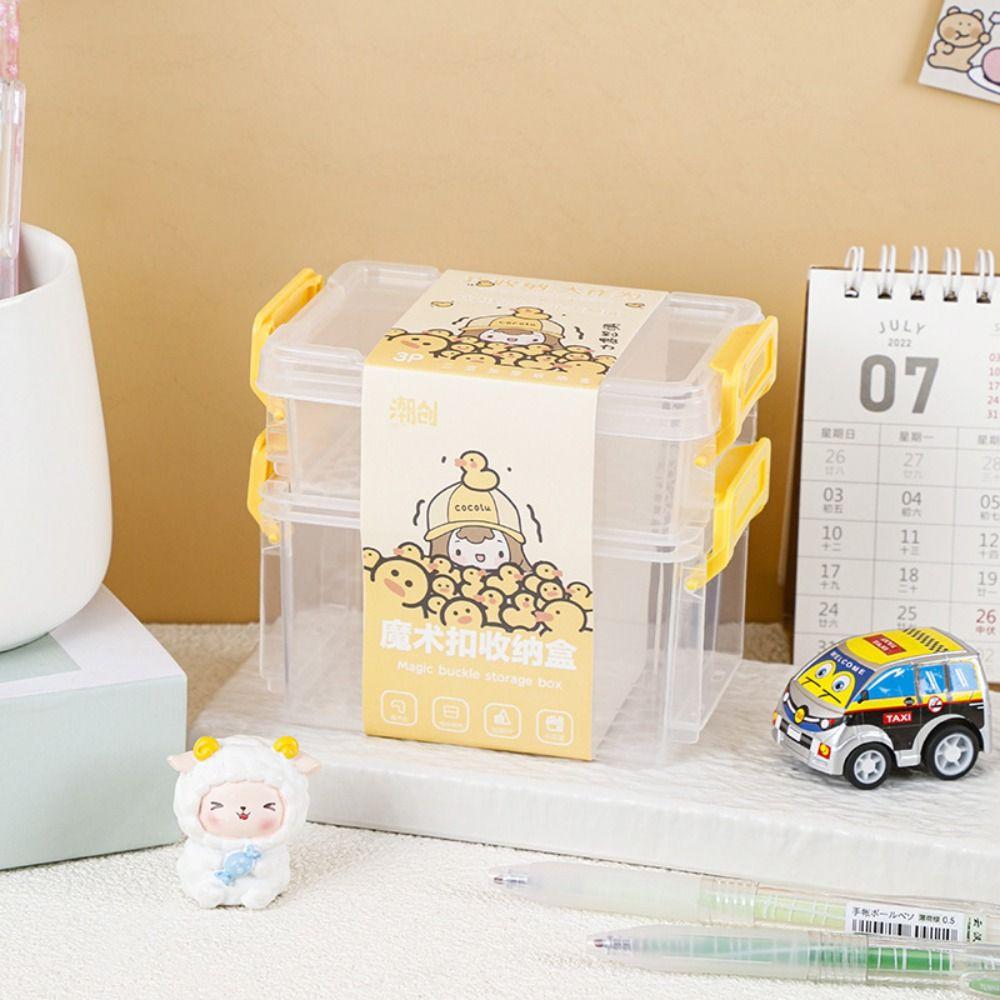 Multi-Function Multilayer Mini Storage Box Plastic Magic Buckle Jewelry Storage Case Transparent Small Stationery Holder Kitchen
